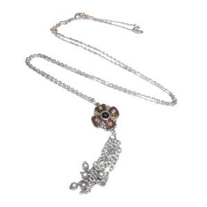 Boho necklace long silver whimsygoth brown chain bohemian retro vintage 70s